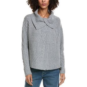 Incashmere Womens Mix Cable Stitch Overlap Wool-Blend Cardigan, Grey